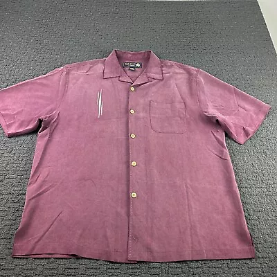 Nat Nast Silk Shirt Mens Large Purple Button Up Bowling Short Sleeve Camp • $24.99