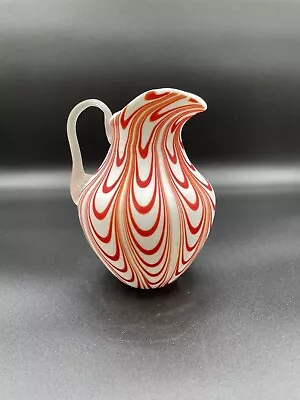 Vintage Murano Italian Glass Pitcher / Red And White Venetian Glass W/ Sticker • $60