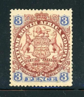 RHODESIA 29 SG31 MH 1896-97 3p Coat Of Arms Scrolls Behind Legs With Dot CV$11 • $7.08