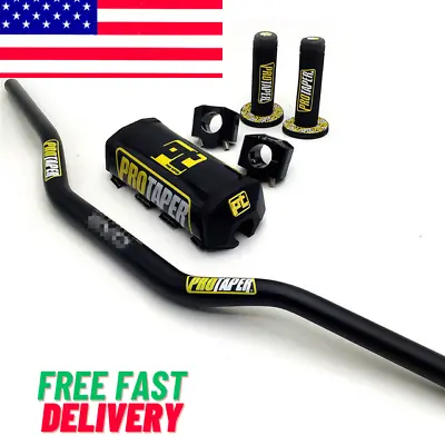 Original Black PRO TAPER Handlebar Fat Bar DIRT BIKE 1 1/8'' Full Set GRIPS Pads • $68.90