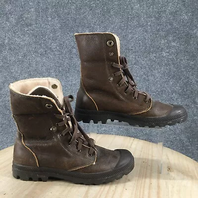 Palladium Waterproof Winter Boots Womens 10 Baggy Brown Leather Round Lace Up • £46.32