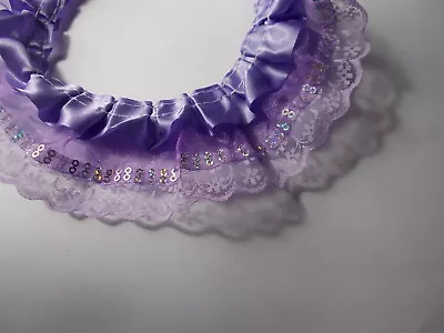 Satin Ribbon Over Pleat Gathered Organza With Sequins Lace-choose PinkRed Lilac • £2.60