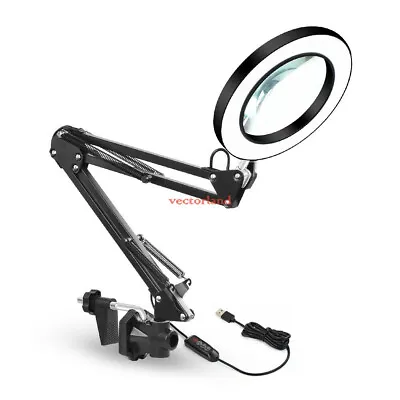 LED Large Lens Lighted Lamp Top Desk 5x Magnifier Magnifying Glass With Clamp UK • £18.99