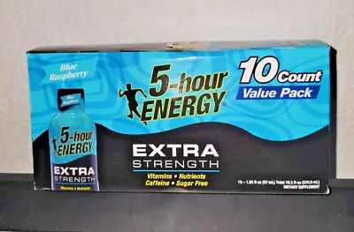 5 Hour Energy Extra Strength Blue Raspberry 1.93 Fl Oz.  10 Ct Box BB 02/2025 • $25