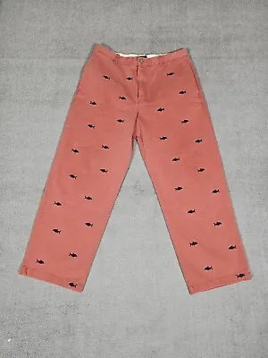 J Crew Mens Chino Pants 34x30 Pink Straight Fit Golf Outdoor Fish Embroidery • $29