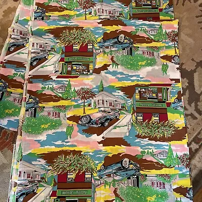 Vintage Cars Hometown Wamsutta Cotton Fabric 8 Yards Plus 32” • $55