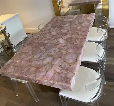 Marble Coffee Table Top Rose Quartz Stone Resin Art With Golden Foil Patio Table • $273.75