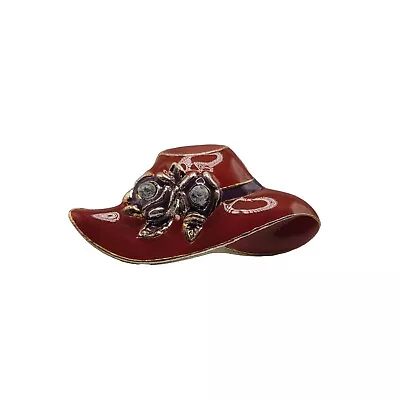 Vintage Red Hat Society Aurora Borealis Rhinestone Enamel Silver Tone Brooch Pin • $8.99