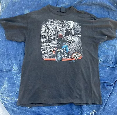 80s Vintage 1989 3D Emblem Harley Davidson Shirt 1st Dealership XL Biker Thin • $250