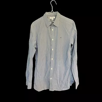 Calvin Klein Mens Dress The Extra Fine Cotton Shirt Sz M Slim Fit Blue White • $7.20