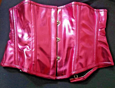 Pink PU Corset Steel Boned Underbust Size XS 20 Or 22 Inch Waist Cincher Shiny  • £19.99