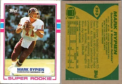 MARK RYPIEN - 1989 Topps - RC Rookie Football Card #253 Redskins • $1.75