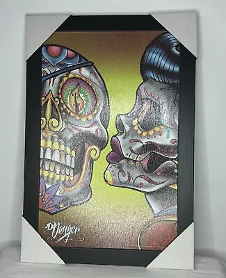 Sugar Skulls Kiss By James Danger Harvey 13”x19” Framed Wall Art • $28