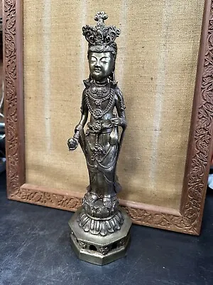 Antique 16” CHINESE BRONZE FIGURE OF Guanyin Late Qing Dynasty • $360