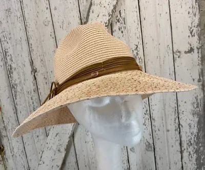 Cappelli Womens  Wide Brim Sun Protection Hat Peach Sparkly Embellished OS Italy • $24.99