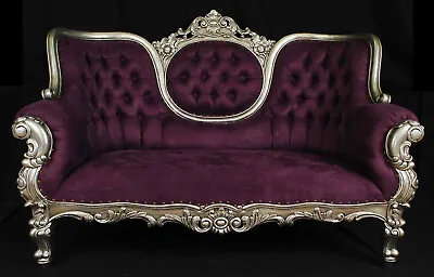 $1495 • Buy LXV Regal Sofa / Loveseat Silver With Purple Velour - French Louis XV Cabriole