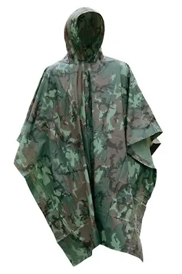 Camo Vinyl Wet Weather Rain Poncho Military Style Tarp Shelter Bivy Tent NEW • $10.99