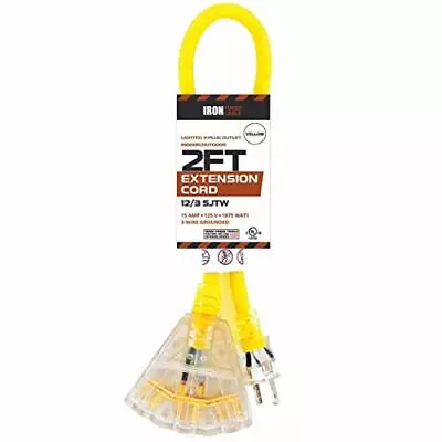 Outdoor Extension Cord - 12/3 SJTW Heavy Duty Yellow 3 Prong 2ft • $14.99