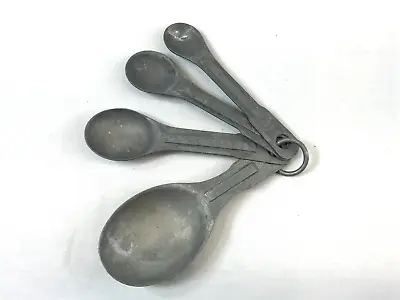 Vintage 1940's US Standard Aluminum Kitchen Measuring Spoon Set Complete W/ Ring • $17.99