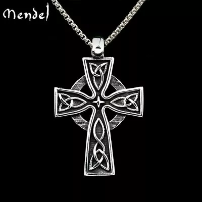 MENDEL Mens Large Celtic Trinity Knot Cross Pendant Necklace Stainless Steel Men • $11.99