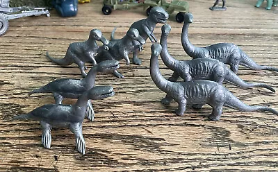 1970's Marx Vintage Plastic Dinosaur Prehistoric Lot Of 8 Medium Mold Steel Grey • $40