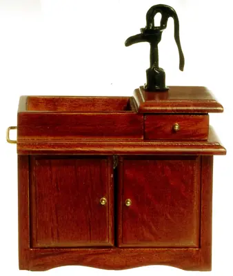 Dolls House Walnut Sink With Pump Old Fashioned Style Kitchen Miniature 1:12th • £13.99