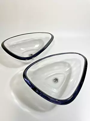 Original Walther Glas Germany Art Glass Clear Black  Rim   Bowl Mid Century X2 • £20