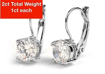 2 Ct Round Cut Solitaire Stud Earrings In 14k White Gold Leverback • $9.99