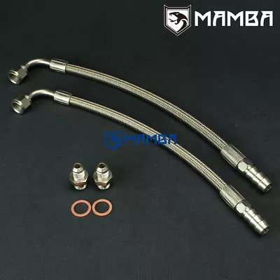 Turbo Water Line Kit 6AN 3/8  Hose 90Deg-1/2 Barb 60cm Garrett GT3071R GTX3071R • $82.23