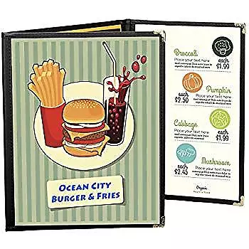 25 Menu Covers Black Triple Panel Foldout 6-view 8.5x14 Double-stitched • $149.75