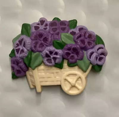 Vintage Hallmark Cards Wheel Barrel Bouquet Of Easter Lilac Pansies Pin • $4