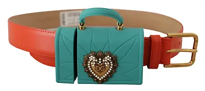 Dolce & Gabbana Orange Leather Devotion Heart Micro Bag Headphones Belt • $557.46