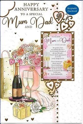 Mum And Dad Anniversary Greeting Card 9 X6  With Keepsake Credit Cardnice Verse • £3.19