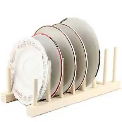 £7.29 • Buy Wooden Plate Rack Wood Stand Display Holder Lids Holds 7 New Heavy Duty