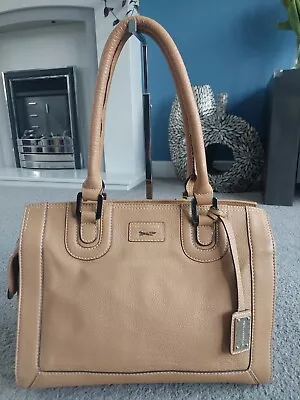 Paul Costelloe Tan Pebbled Leather Handbag Shoulder Bag Structured Tote VGC  • £20