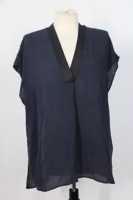 Vince XL Navy Blue V-Neck Short Sleeve Silk Top • $26.99