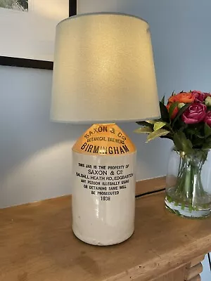 Vintage Stone Flagon Table Lamp. Saxon & Co Botanical Brewers Birmingham 1938 • £80