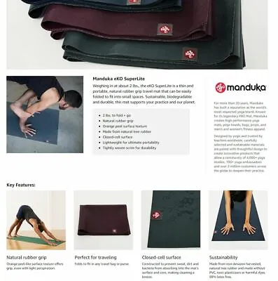 Manduka EKO Superlite Yoga And Pilates Travel Mat - 68 L X 24 W - 1.5mm - Acai  • $75