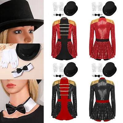 Womens Ringmaster Halloween Bodysuit Stage Circus Costume Gloves Vintage Sets • $31.95