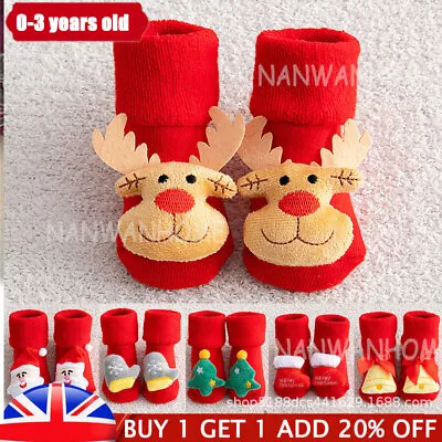 Kids Baby Girl Boy Toddler Anti-slip Slippers Christmas Socks Winter Warm Gifts • £4.99