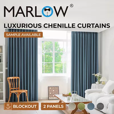 Marlow 2X Blockout Curtains Chenille Window Blackout Draperies Eyelet  Bedroom • $9.99