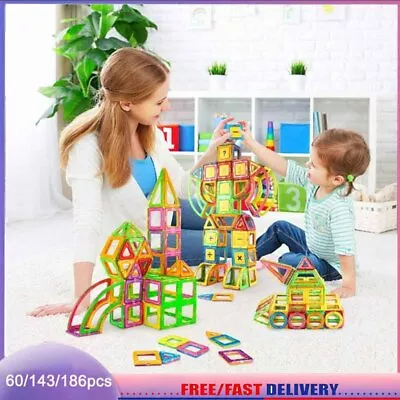 Magnetic Building Blocks 63-186Pcs Multicolour Construction Building Puzzle Toys • £19.89