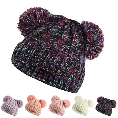 Kids Baby Hats Double Pom Pom Bobble Beanie Cap Boy Girl Knitted Warm Winter New • $15.48