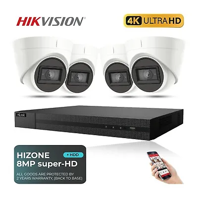 Hikvision 8mp Cctv 4k Uhd Dvr 4ch 8ch System 60m Nightvision Camera Security Kit • £77.43