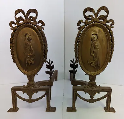 Pair Of Vintage Victorian Style Brass Andirons 16.25″H PA6083EC • $250