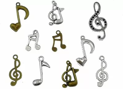 10 Music Note Charms Antique Silver Bronze Musician Pendants Singer Findings Mix • $4.19