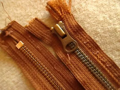 True Vtg 80's 15   MILITARY HEAVY BRONZE YKK BELL PULL Zipper USA BROWN • $8.62