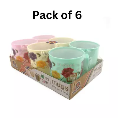 £8.49 • Buy Plastic Mugs FLORAL Design Reusable Drinking Cups Tea Coffee Camping