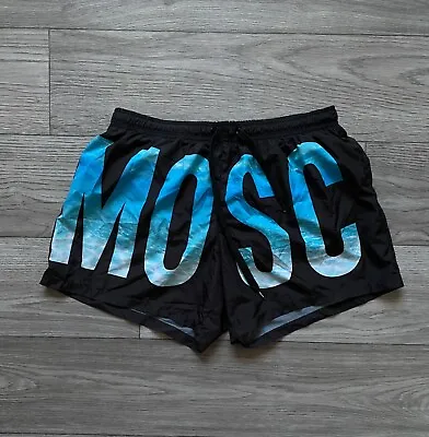 Moschino Swim Mens Swim Trunks Short Letter Spellout Blue Size M Stretch Italy • $45