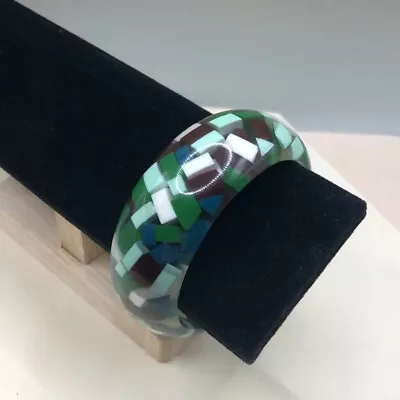 Vintage Lucite Bangle Bracelet With Geometric Abstract Cubes Inlay Modernist • $49.99